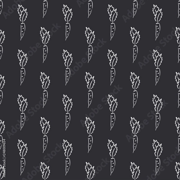 Fototapeta Carrot vegetable leaf vector plain seamless garden pattern. Simplified retro illustration. Wrapping or scrapbook paper background.Childish doodle art. Element for design, wallpaper, fabric printing.