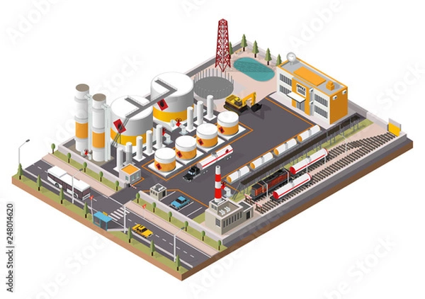 Fototapeta Vector oil refinery isometric