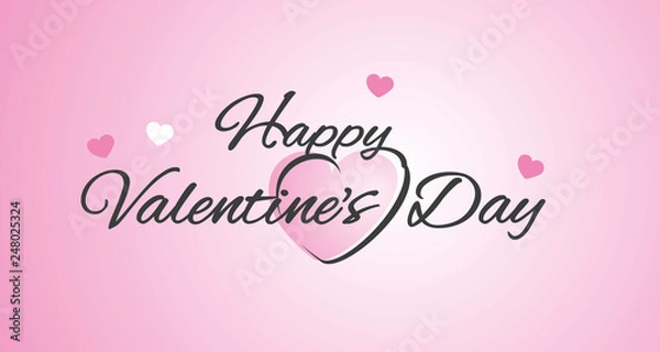 Fototapeta Happy Valentines Day banner with hearts and handwritten calligraphy with pink background