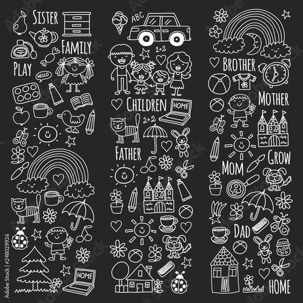 Fototapeta Household, family. Vector pattern. Parents with little children