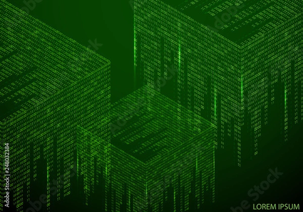 Fototapeta Abstract texture with the encoding symbols of the numbers 1 and 0, placed on the sides of the cube.
