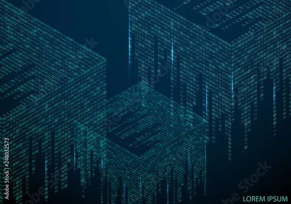 Fototapeta Abstract texture with the encoding symbols of the numbers 1 and 0, placed on the sides of the cube.