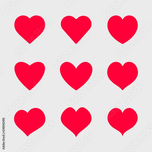 Fototapeta Vector red hearts icons set. Simple symbols for your design.