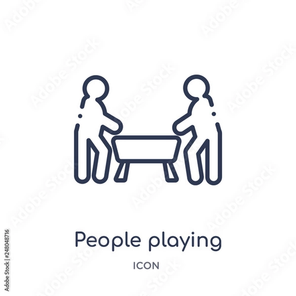 Fototapeta people playing table football icon from recreational games outline collection. Thin line people playing table football icon isolated on white background.