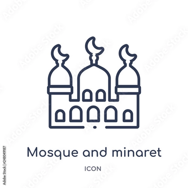 Fototapeta mosque and minaret icon from religion outline collection. Thin line mosque and minaret icon isolated on white background.