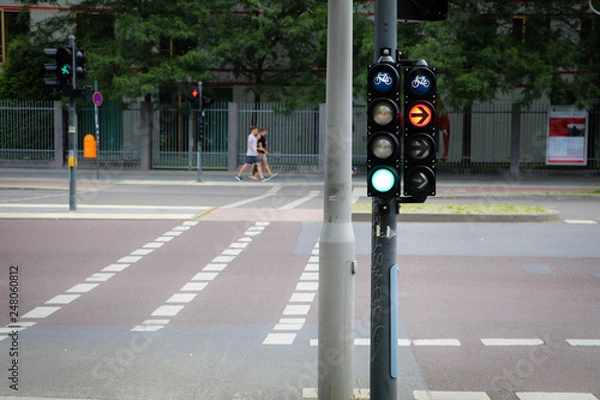 Fototapeta the traffic lights for bicycles in Amsterdam, Netherlands.