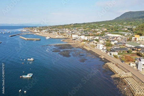 Obraz 桜島の長谷港の空撮