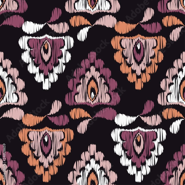 Fototapeta Ethnic boho seamless pattern. Ikat. Flowers. Traditional ornament. Geometric background. Folk motif. Can be used for wallpaper, textile, invitation card, wrapping, web page background.