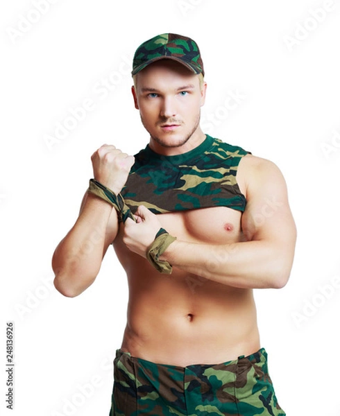 Obraz handsome striptease dancer wearing camouflage