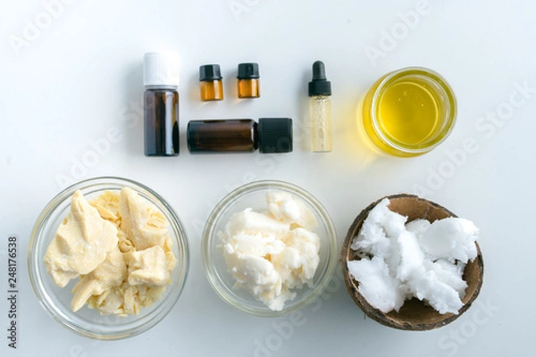 Obraz diy body butter with ingrdients on concrete background