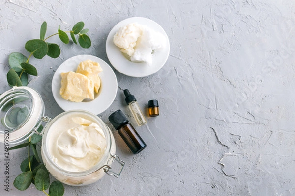 Obraz diy body butter with ingrdients on concrete background