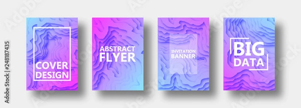 Obraz A set of four options for banners, flyers, brochures, cards, posters for your design, in lilac, violet, blue tones. Gradient. Paper style.