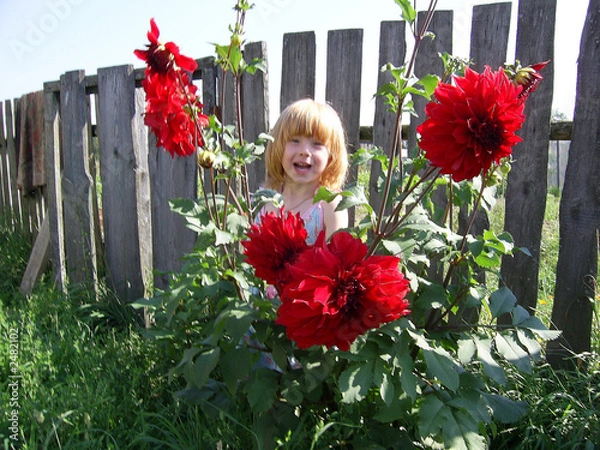 Obraz child and peonies