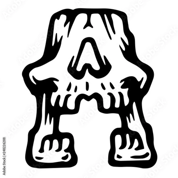 Fototapeta Vector alphabet and letter A. Skull white letter in hipster style. Ideal for use as headline or sub-head text in you design: logo, t-shirt, poster, label, book cover. .