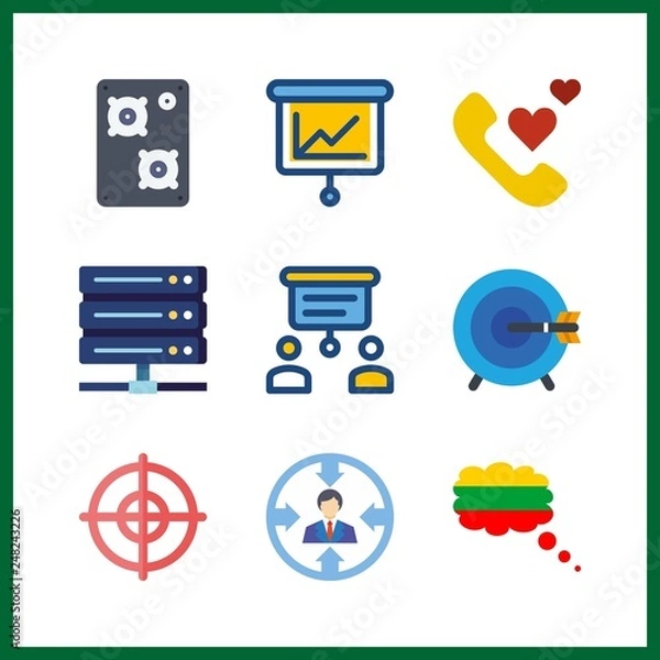 Fototapeta 9 center icon. Vector illustration center set. phone call and presentation icons for center works