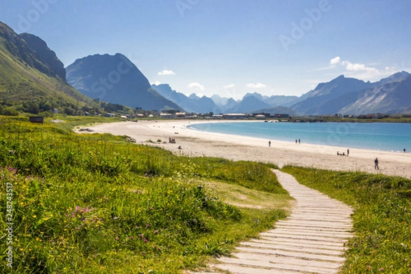 Fototapeta Ramberg beach and mountains in Lofoten in Norway