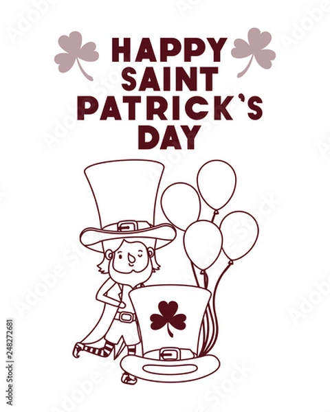 Fototapeta happy saint patricks day label with leprechaun character