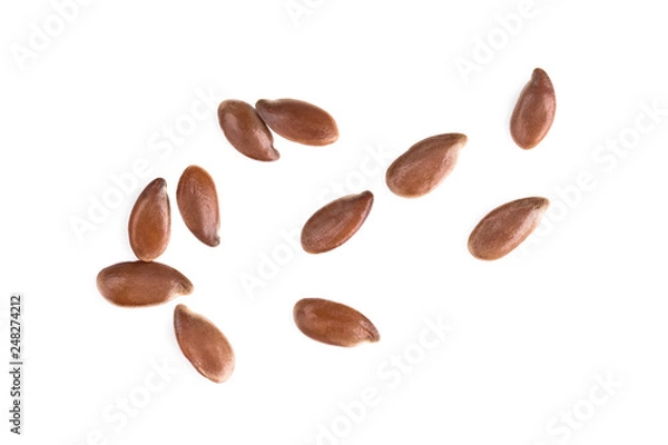 Obraz Small group of linseeds or flax seeds spread out and isolated on white background