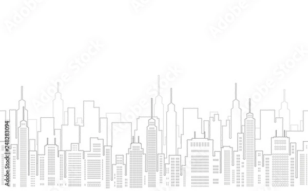 Fototapeta 大都市のシームレスな線画イラスト