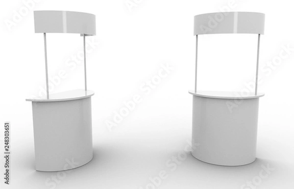 Obraz White blan exhibit promotional counter advertising POS POI PVC booth, Retail Trade Stand Isolated on the white background. Mock Up Template For Your Design