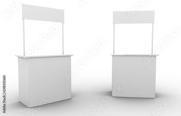 Obraz White blan exhibit promotional counter advertising POS POI PVC booth, Retail Trade Stand Isolated on the white background. Mock Up Template For Your Design
