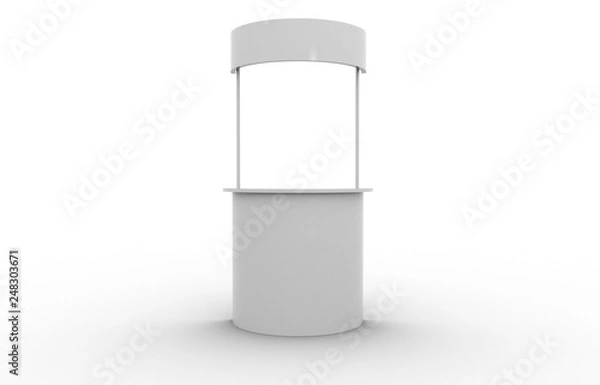 Obraz White blan exhibit promotional counter advertising POS POI PVC booth, Retail Trade Stand Isolated on the white background. Mock Up Template For Your Design