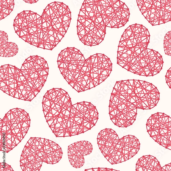 Fototapeta Valentine's day background. Seamless vector pattern with thread hearts.