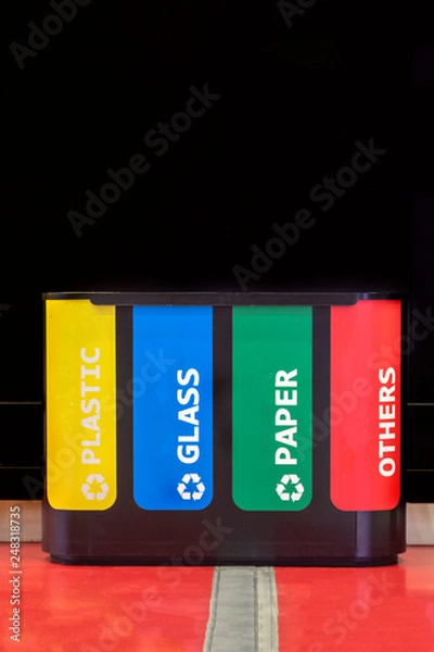 Fototapeta Separate waste collection. Modern trash bins for household waste segregation. Management recycle garbage.