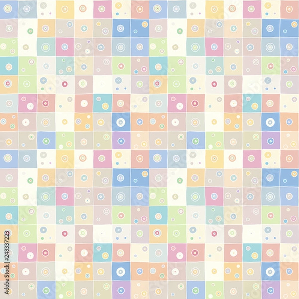 Obraz Seamless vector pattern. Textured geometrical drawn background with figures, squares, circle, dots lines, rectangles. Print for background, wallpaper, packaging wrapping fabric Graphic abstract design