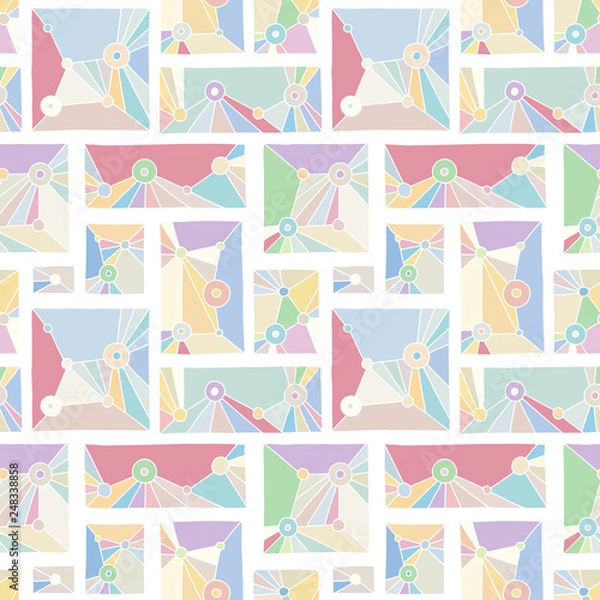 Obraz Seamless vector pattern. geometrical hand drawn background with rectangles, squares, triangles, dots, lines. Print for wallpaper, packaging, wrapping, fabric. Line drawing, graphic abstract design