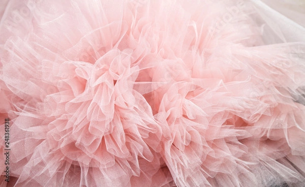 Fototapeta  draped background of pink powdery fabric in the form of tulle, texture
