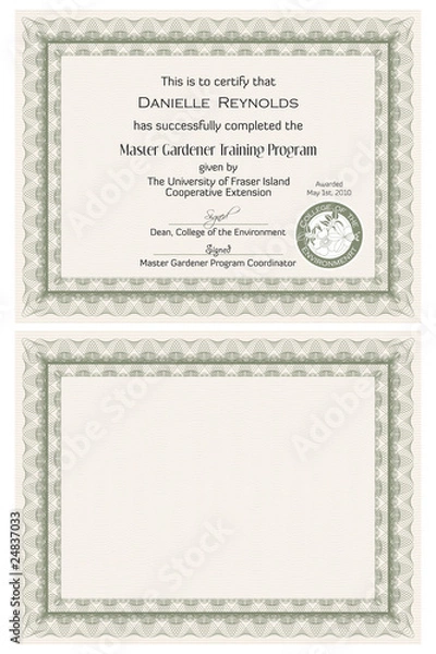 Obraz Master Gardener Certificate Template; illustration