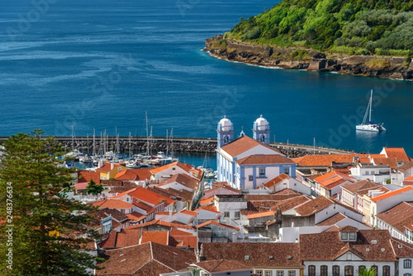 Fototapeta cityscape of angra do heroismo, aerial view of the city of angra do heroismo from the Miradouro da Serreta , azores portuga