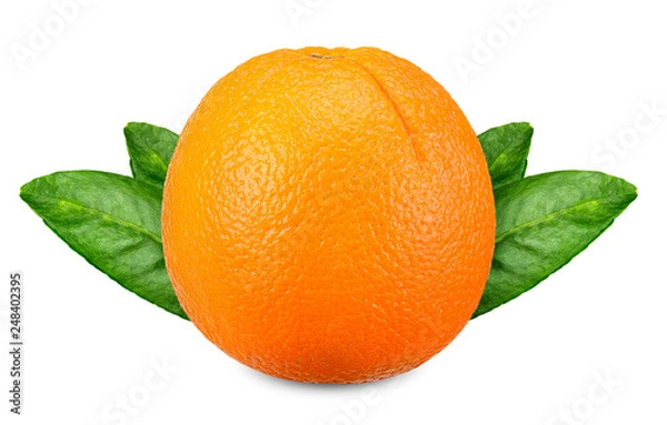 Fototapeta Orange with leaf isolated on white clipping path