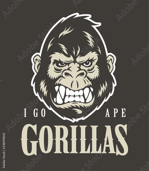 Fototapeta Gorilla face and head. Vector illustration.