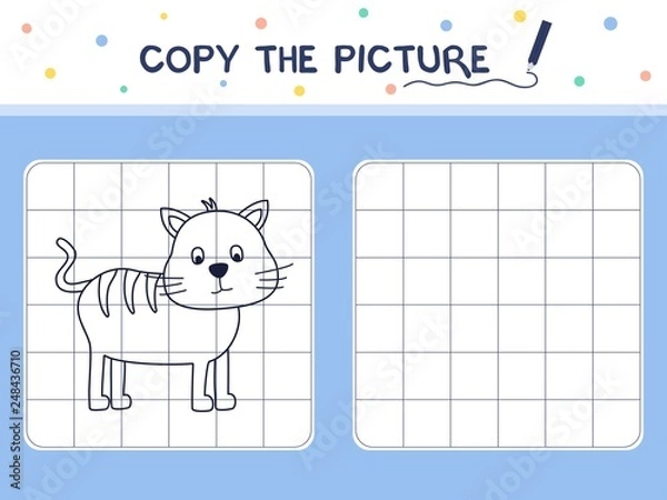 Fototapeta Cat. Copy the picture. Coloring book. Educational game for children. Cartoon vector illustration.
