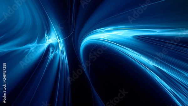 Fototapeta Abstract blue on black background texture. Dynamic curves ands blurs pattern. Detailed fractal graphics. Science and technology concept.