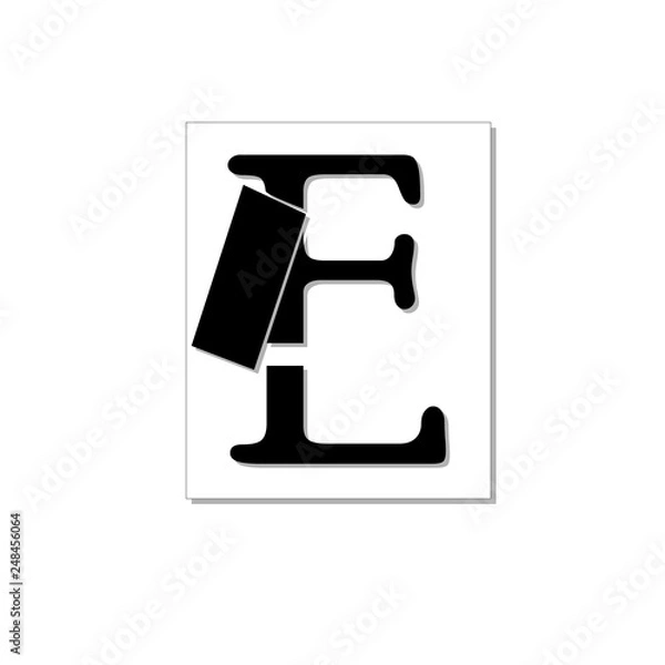 Fototapeta vector illustration logo in the form of the letter E on a white background with a shadow and a black card on the letter