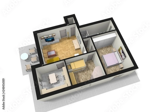 Fototapeta Floor plan 3D illustration