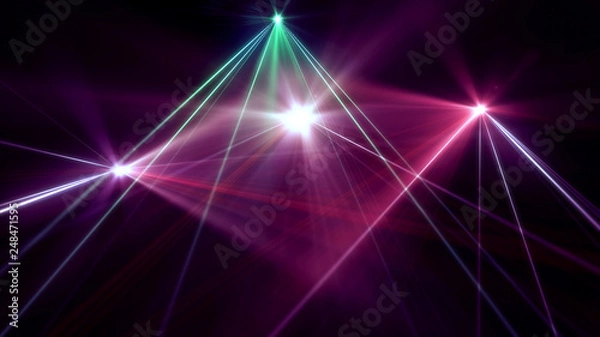 Fototapeta D rendered blue and shiny multiple spotlights on a theatre stage lighting rig laser lights in party