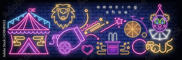 Obraz Circus Neon Glowing Icons
