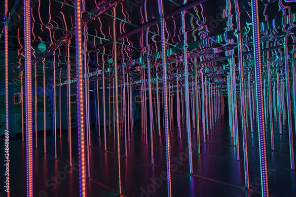 Obraz Bright light lines in the mirror maze