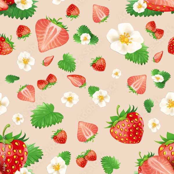Fototapeta strawberry seamless pattern. Background design for tea, juice, natural cosmetics, sweets and candy with strawberry filling