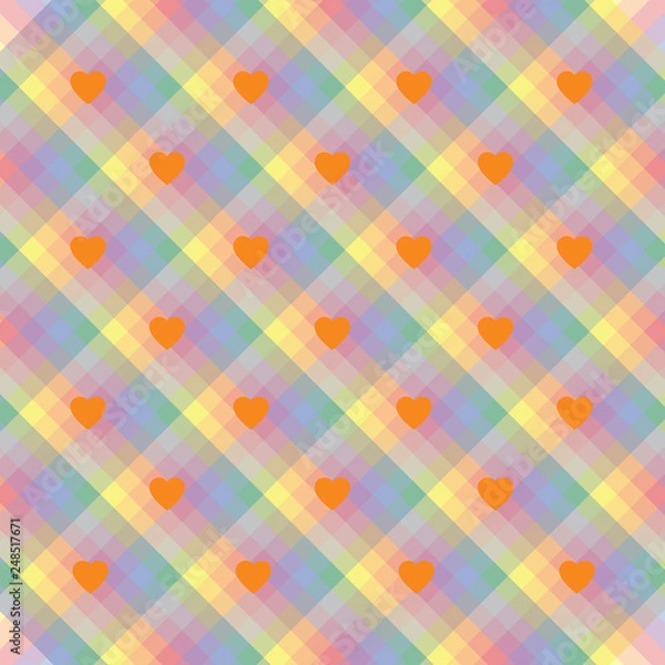 Fototapeta A seamless rainbow stripes pride wallpaper with hearts in colors of the LGBT flag movements, valentine's illustration, greeting card vector