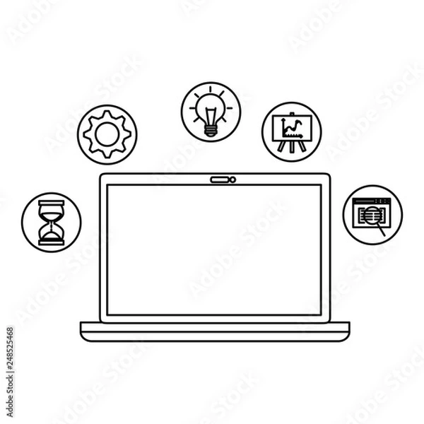 Obraz laptop with set business icons
