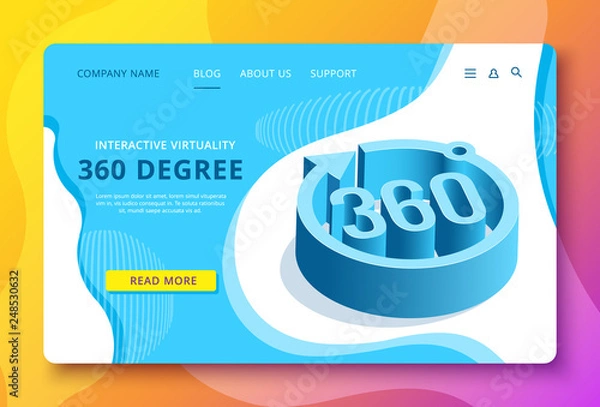 Fototapeta isometric vector landing image, 360 degrees view