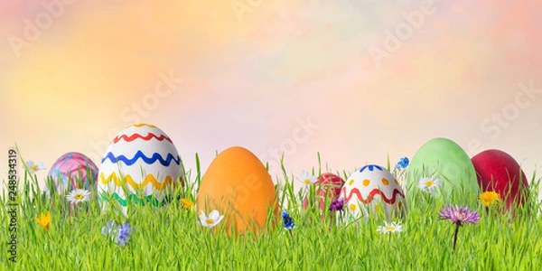 Obraz Easter background with painted eggs