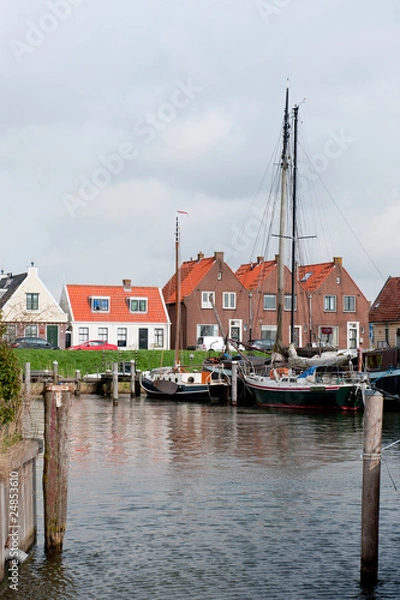 Obraz Typical boats in Dutch village