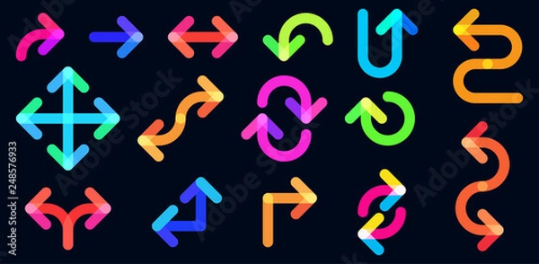 Obraz Set of creative colorful arrows isolated on black background.