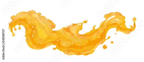 Obraz Orange juice splash wave in vector 3d realistic. Liquid fresh fruits drops. Elements for your design pictures isolated.